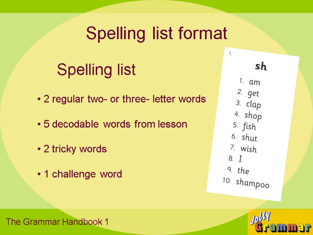 Spelling list 2 regular two- or three- letter words 5 decodable words from lesson